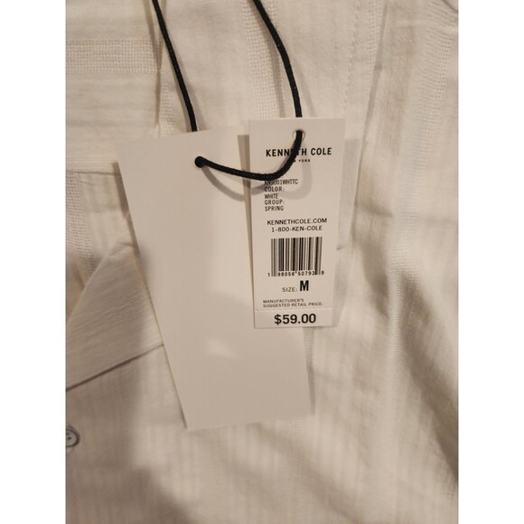 Kenneth Cole New York White Textured Button Up Short Sleeve Shirt Mens Size M - Picture 4 of 9